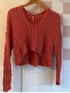 Free People peach orange crop sweater
